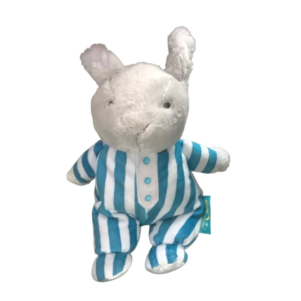 Goodnight Moon Plush Bunny In Striped Pajamas White Blue Soft Stuffed Animal